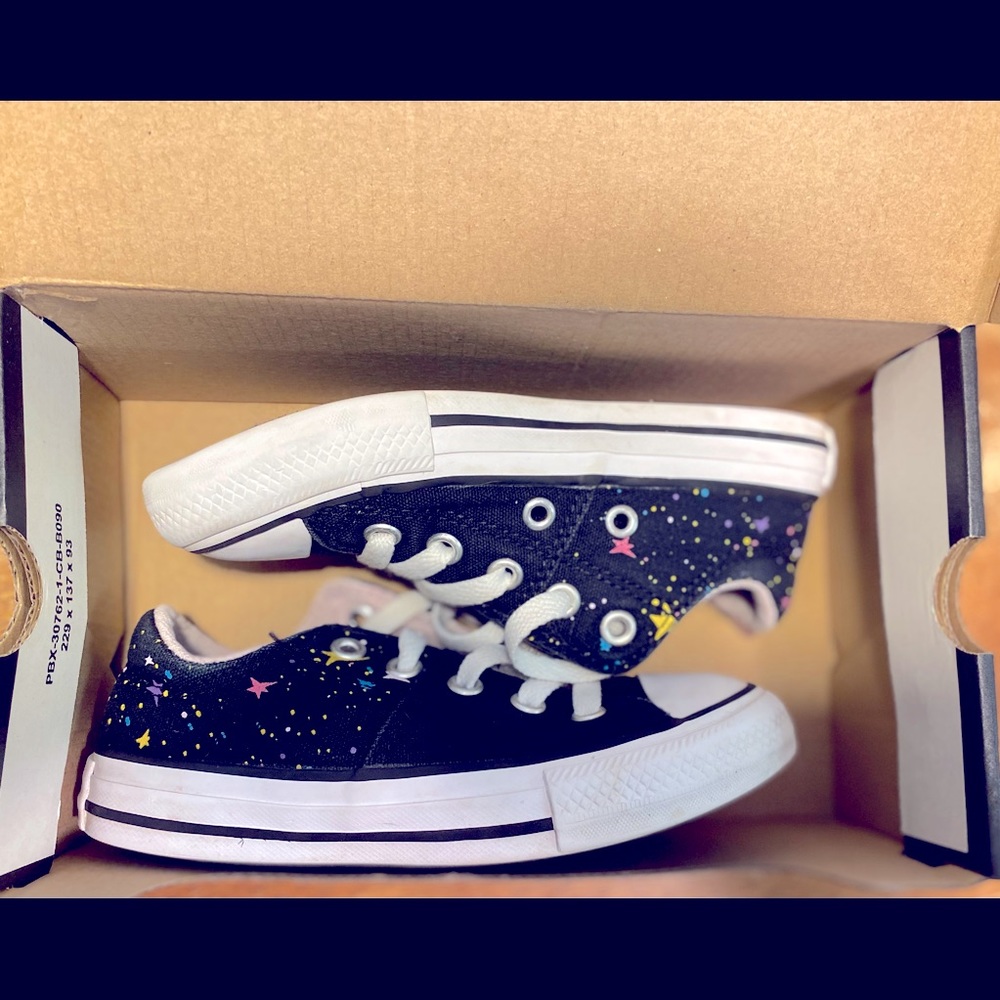 10.5 Kids Black Converse with Multicolored Stars